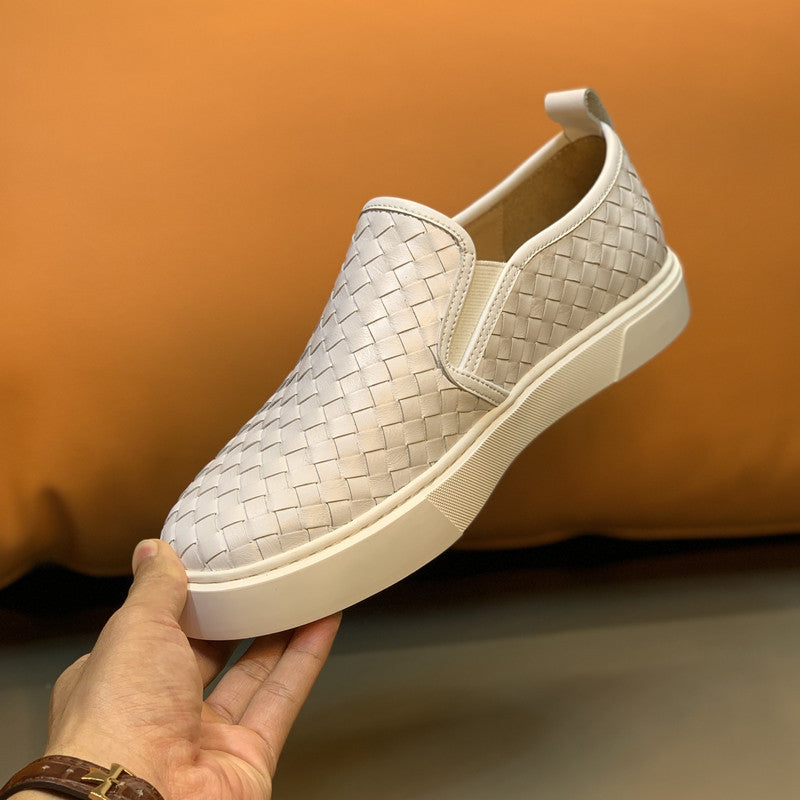 Woven Men Sneakers Calfskin Upper Durable Rubber Soles