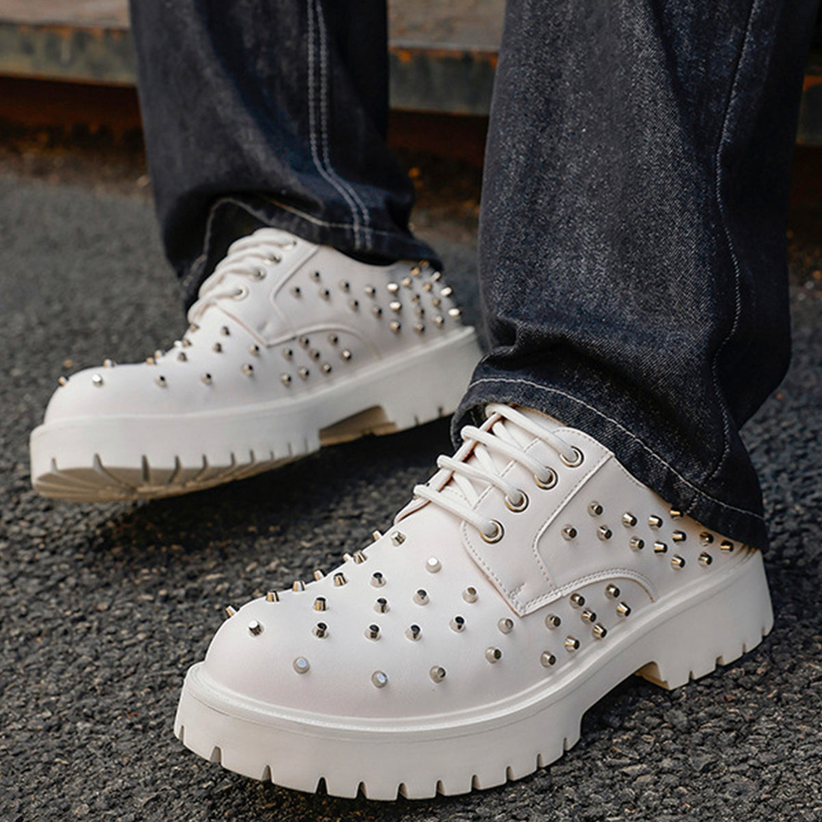 Men's Heavy-Duty Studded Derby Shoes | with Chunky Platform Sole