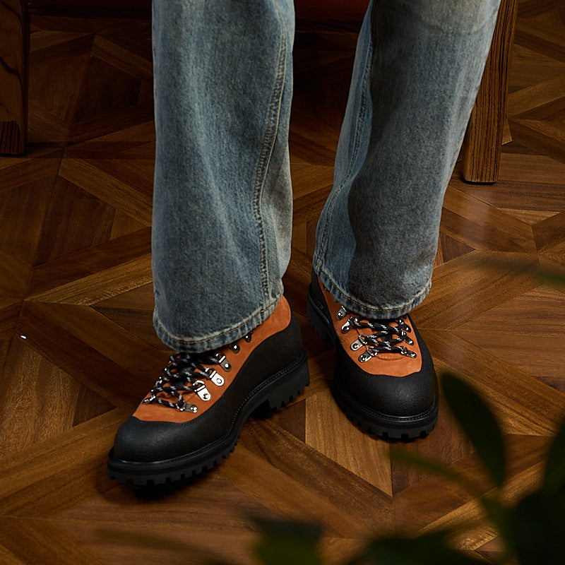 Modern Heritage Work Boots: Contrast Panel Design & Statement Lace Detail