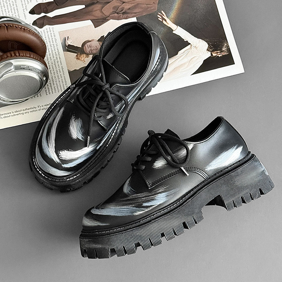 Men's Artistic Derby Shoes | with Chunky Lug Sole & Brushstroke Detail