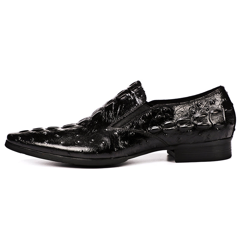 Men’s Ostrich-Patterned Leather Loafers