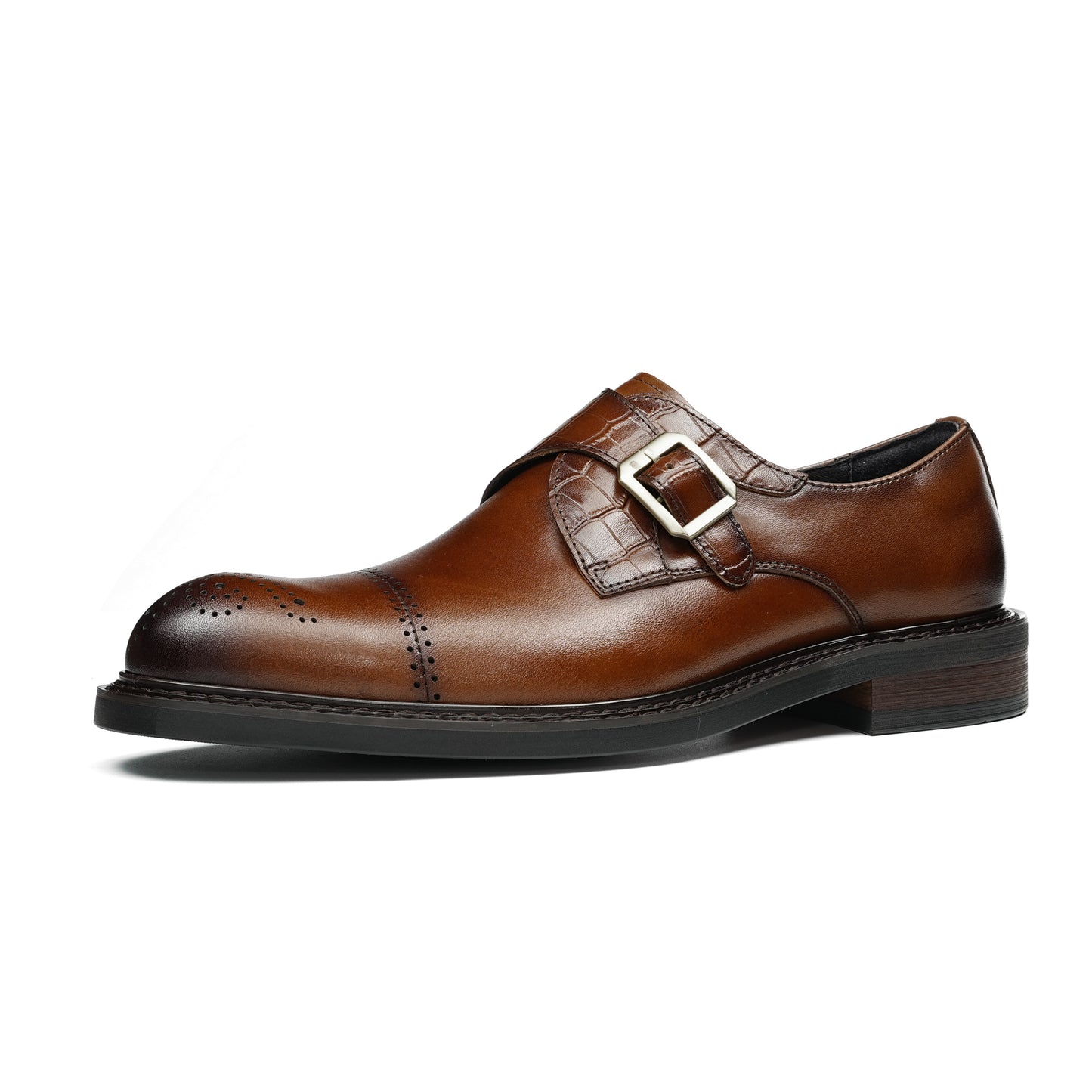 Men's Monk Straps: Intricate Toe Carving & Luxurious Texture Design