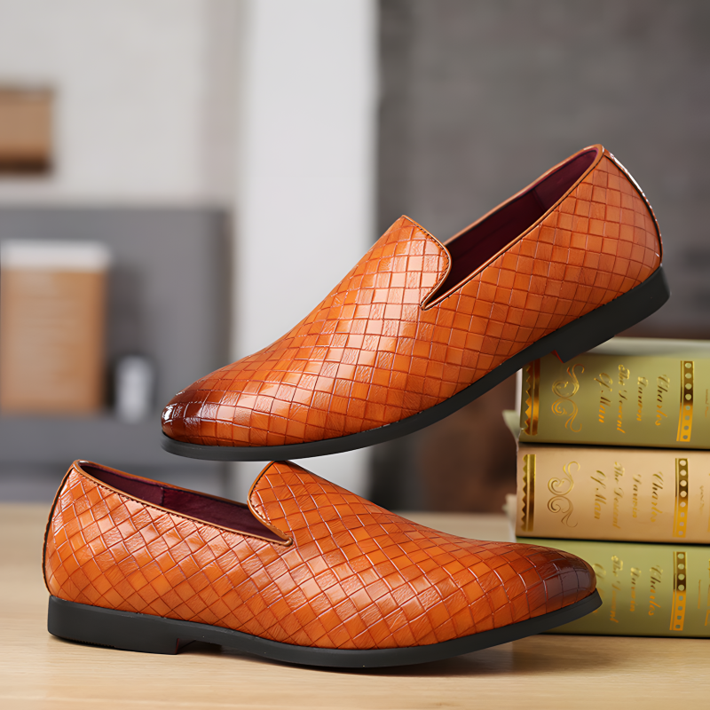 Men’s Loafers Woven Leather Slip-On Shoes