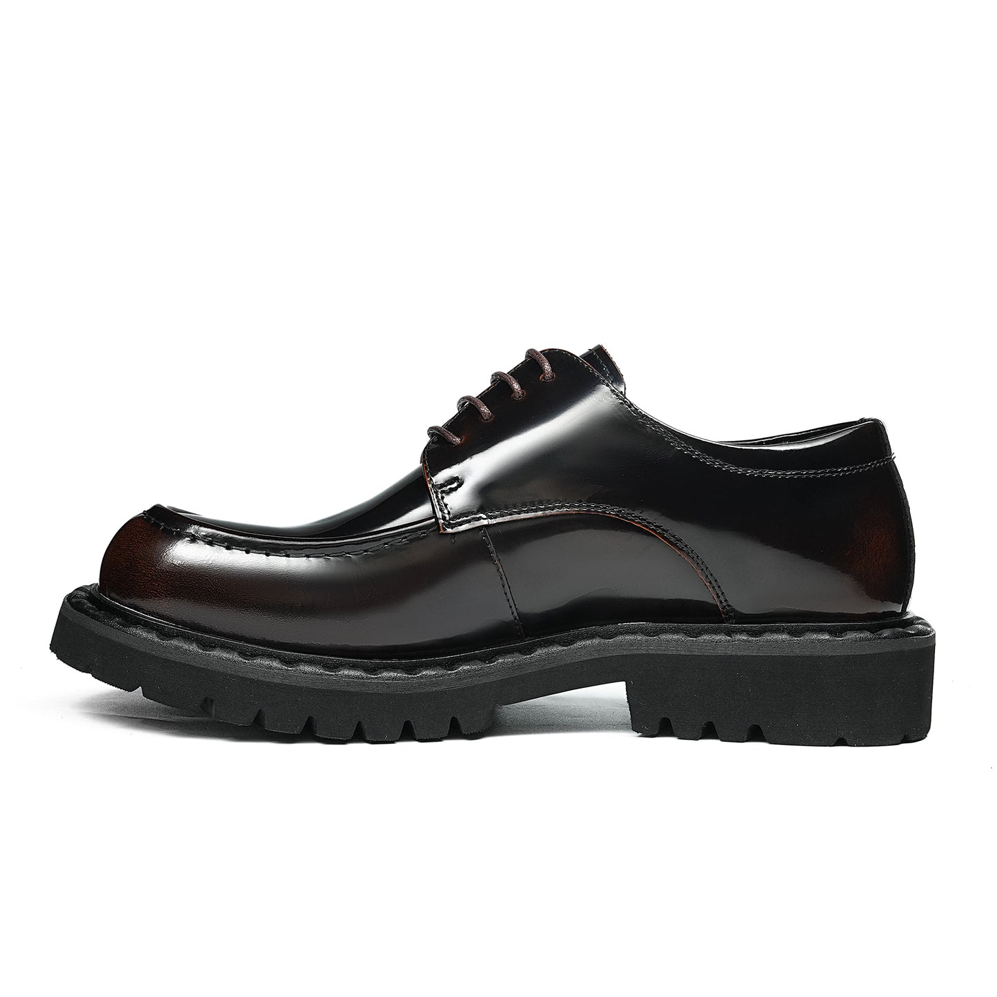 Architectural Men's Derby Shoes: Sculptural Sole & Mirror-Finish Elegance