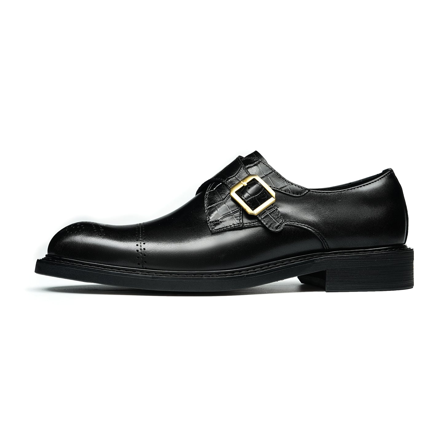 Men's Monk Straps: Intricate Toe Carving & Luxurious Texture Design