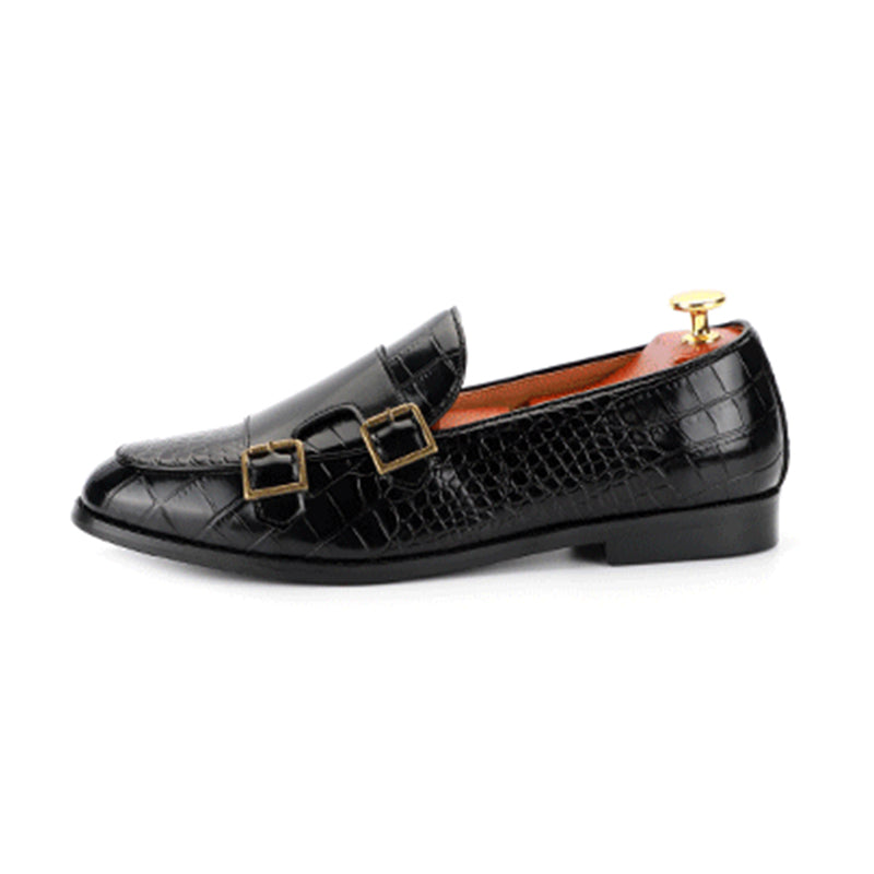 Men's Monk Strap Dress Shoes Crocodile Uppe Patchwork Style