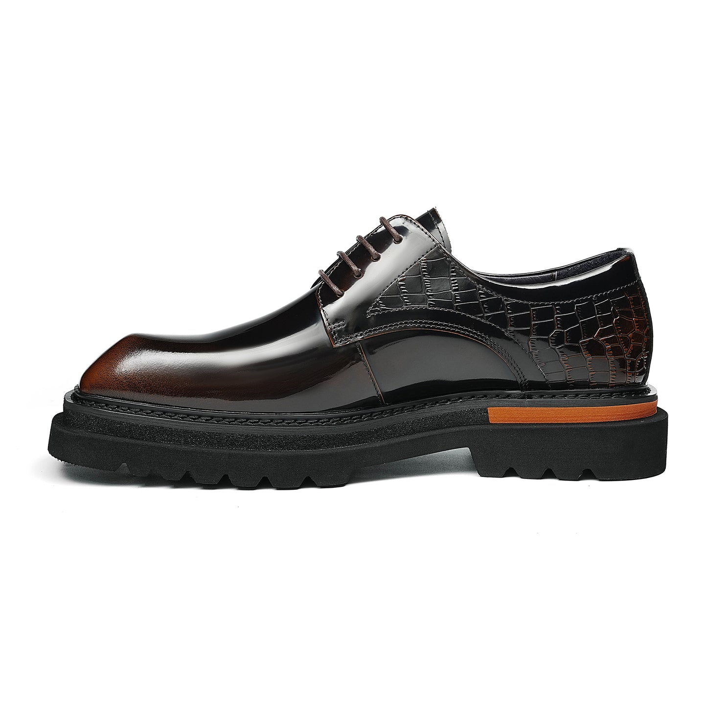 Architectural Derby Shoes: Sculptural Square-Toe & Contrast Trim Detailing