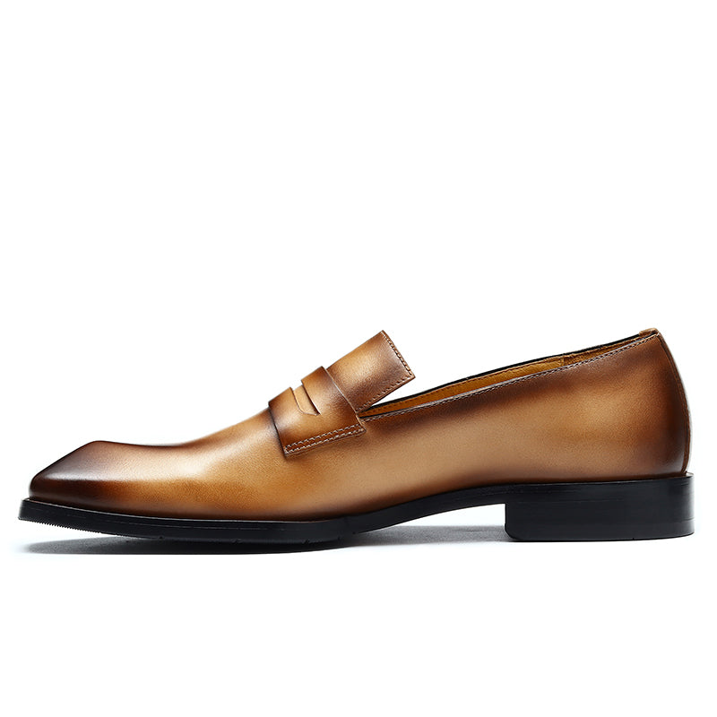 Men's Loafers - Diamond-Kissed Toe & Polished Leather