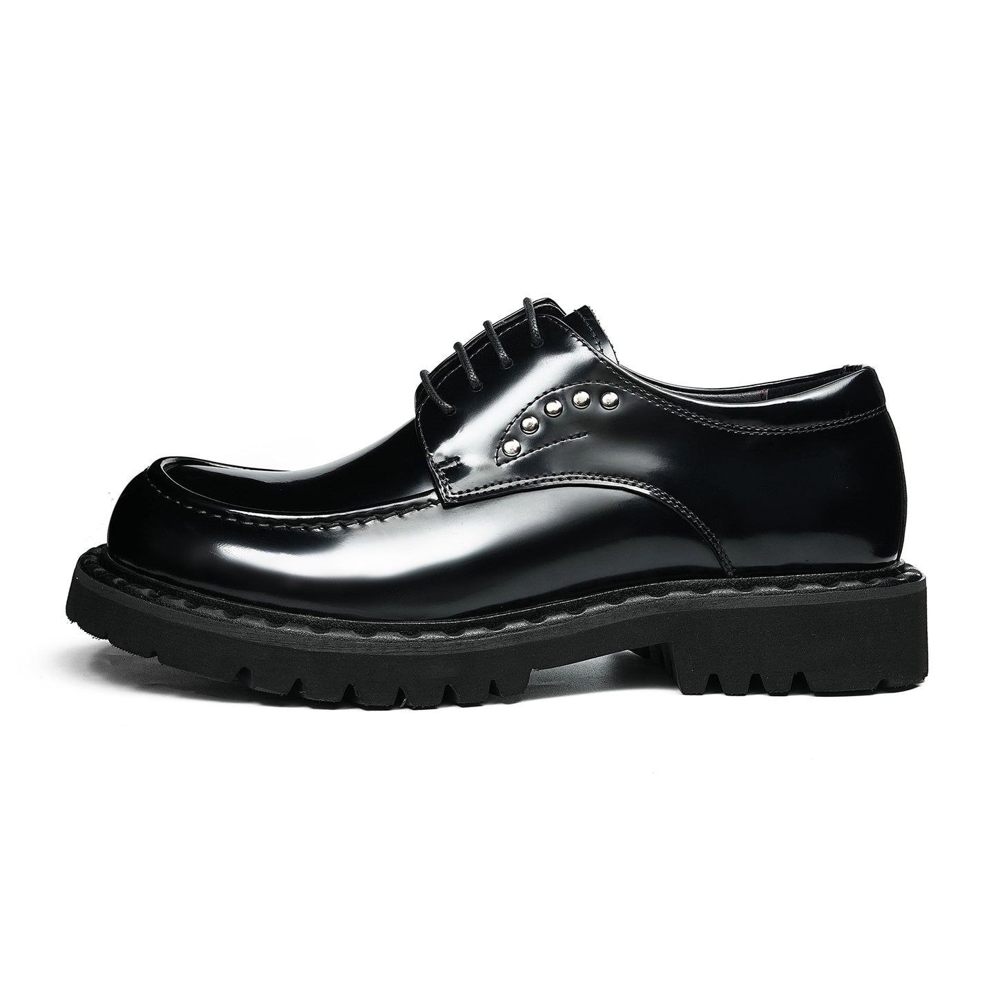 Architectural Men's Derby Shoes: Sculptural Sole & Mirror-Finish Elegance