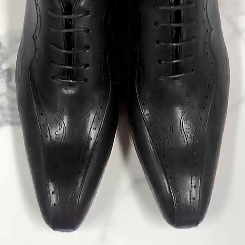 Men's Handcrafted Oxford Dress Shoes with Engraved Detailing