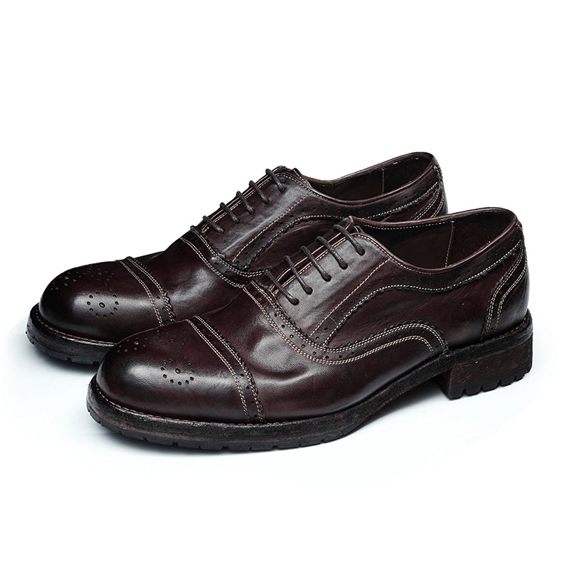 Brogue Oxford Excellence: Goodyear Welted Craft & Artful Carving Mastery