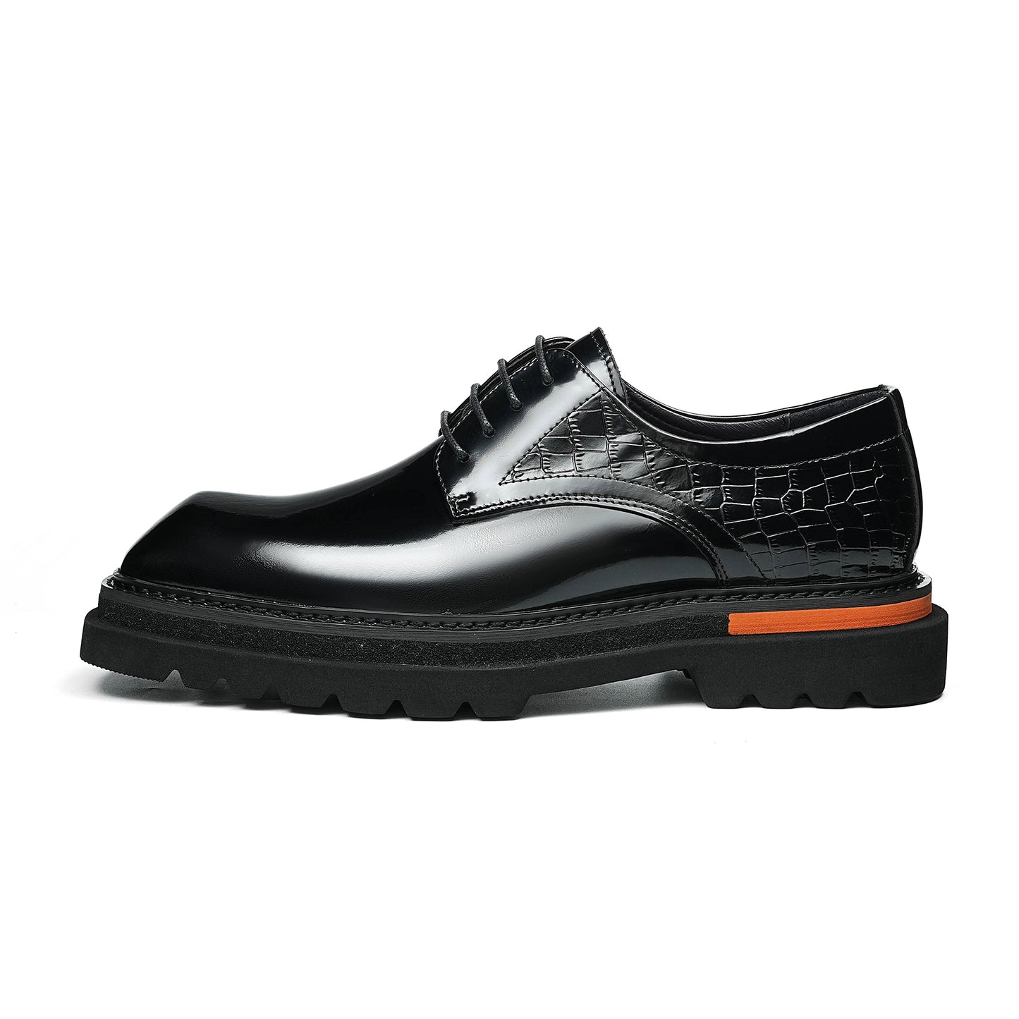 Architectural Derby Shoes: Sculptural Square-Toe & Contrast Trim Detailing