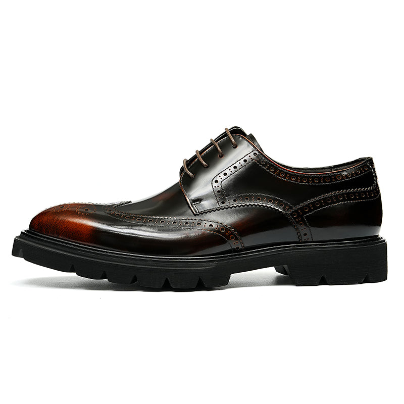 Men's Brogue Derby Shoes - Wingtip Elegance & Rugged Platform Sole