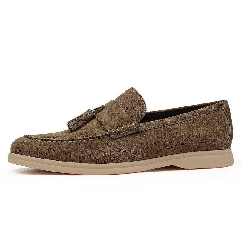 Men's Loafers - Textured Suede & Tassel Accent