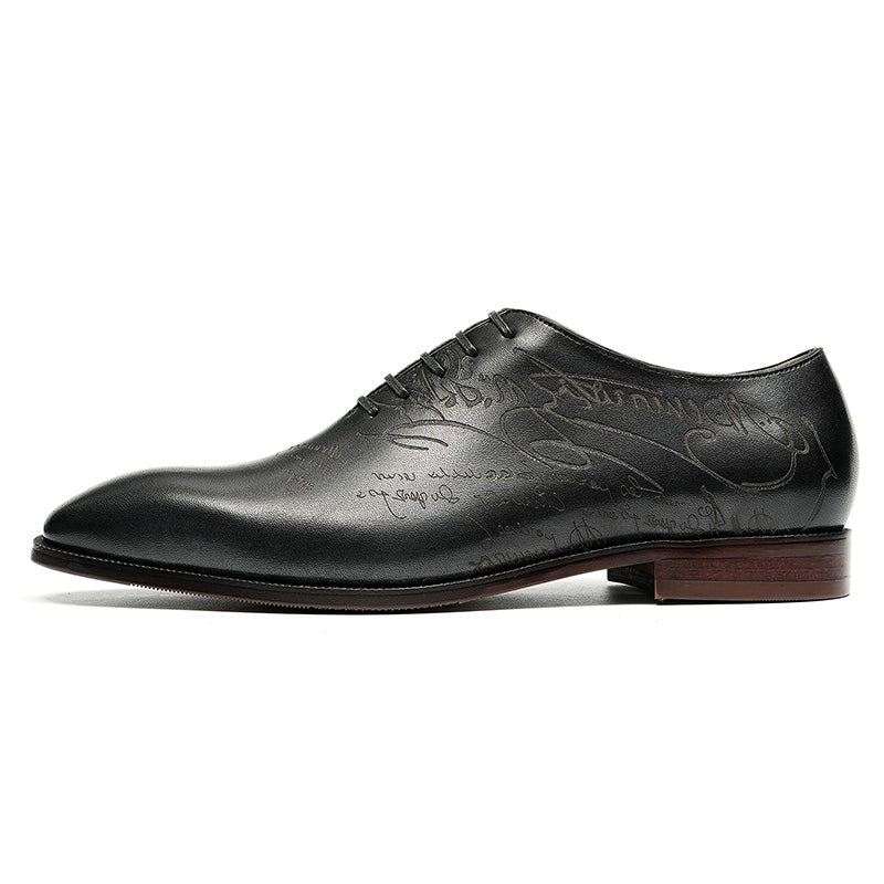Men's Oxford Shoes - Script-Engraved Patterns & Timeless Sophistication