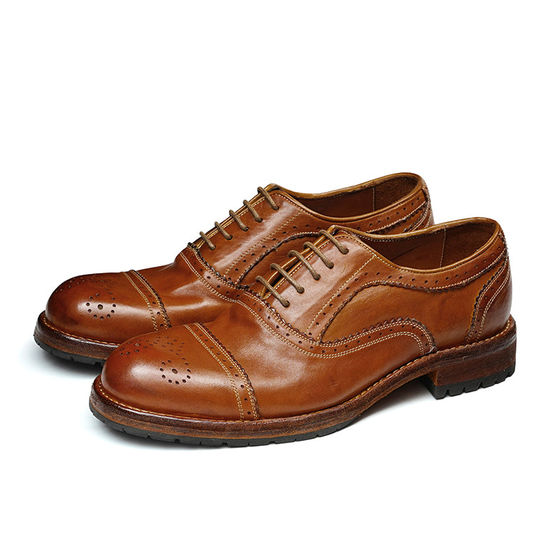Brogue Oxford Excellence: Goodyear Welted Craft & Artful Carving Mastery