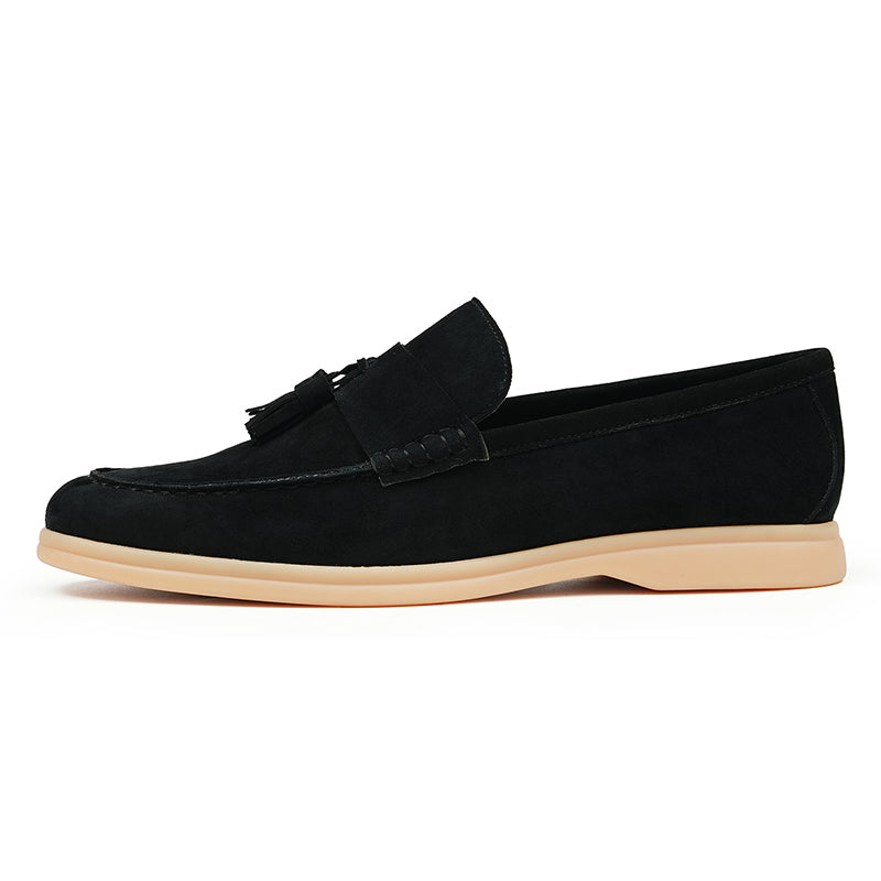 Men's Loafers - Textured Suede & Tassel Accent