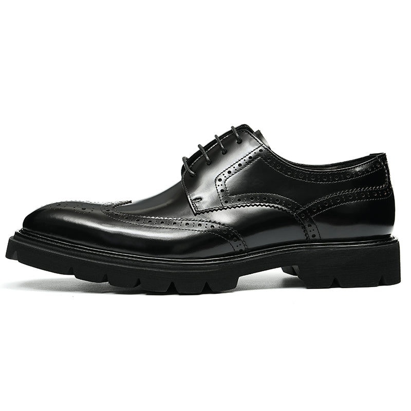 Men's Brogue Derby Shoes - Wingtip Elegance & Rugged Platform Sole