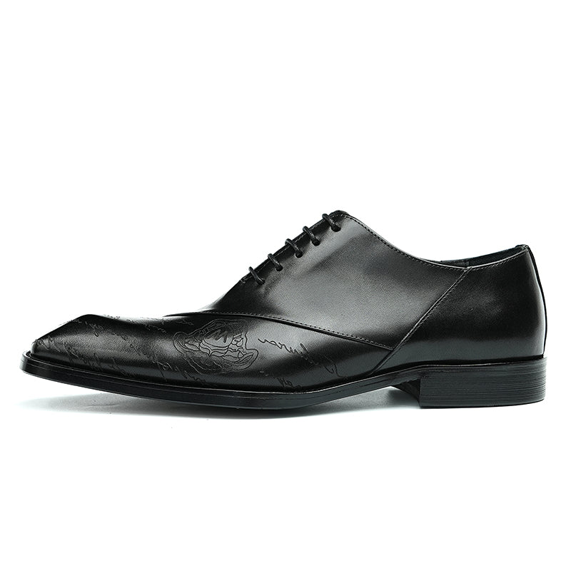 Men's Patterned Oxford Shoes - Artistic Motifs & Structured Support