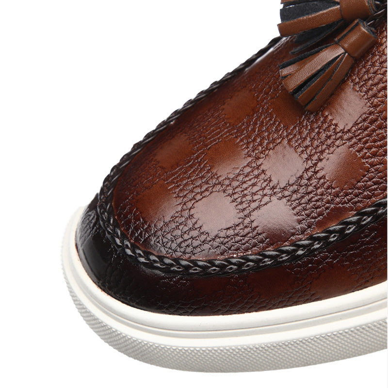 Men's Checkered Tassel Loafers with Premium PU Leather and Comfortable Sole