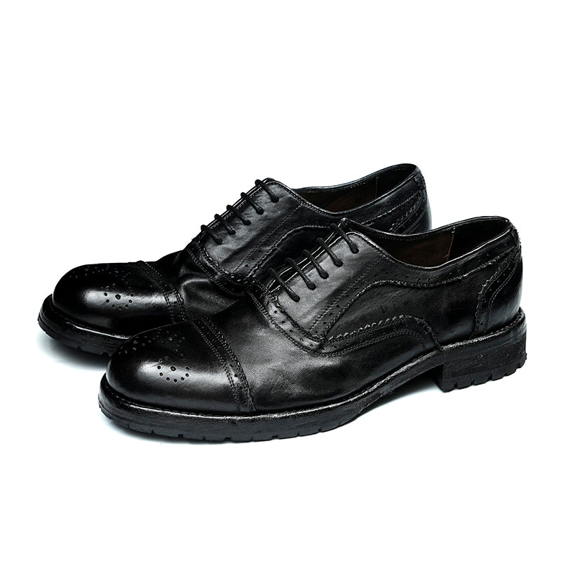 Brogue Oxford Excellence: Goodyear Welted Craft & Artful Carving Mastery