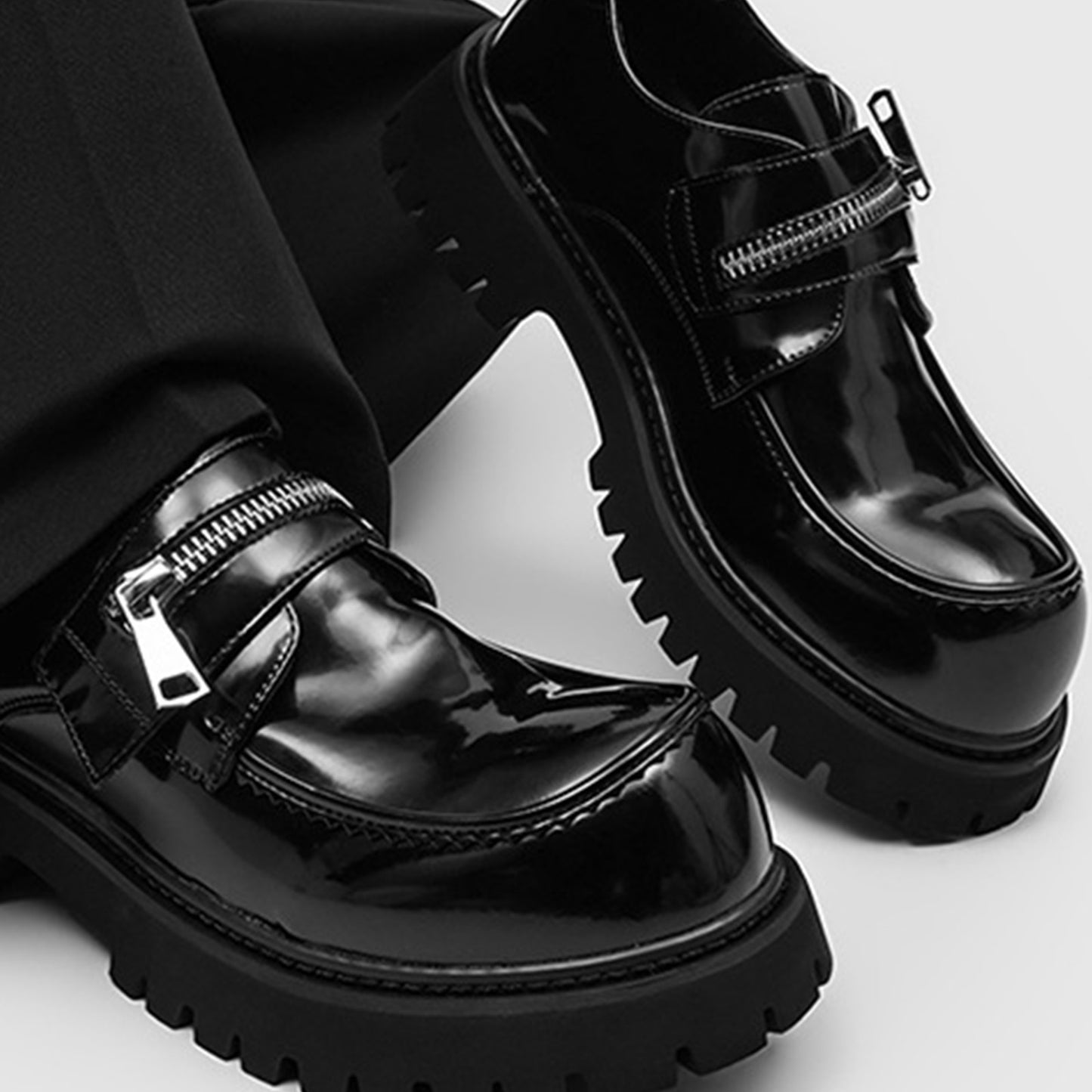 Men's Loafers Shoes: Chunky Platform Sole with Double-Strap Zipper Detail