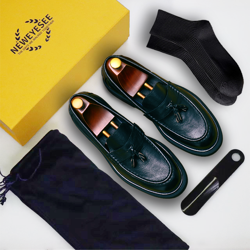 Calf Leather Tassel Loafers Shoes for Men Brushed Leather