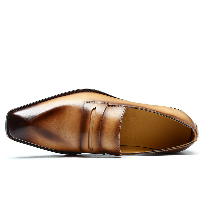 Men's Loafers - Diamond-Kissed Toe & Polished Leather