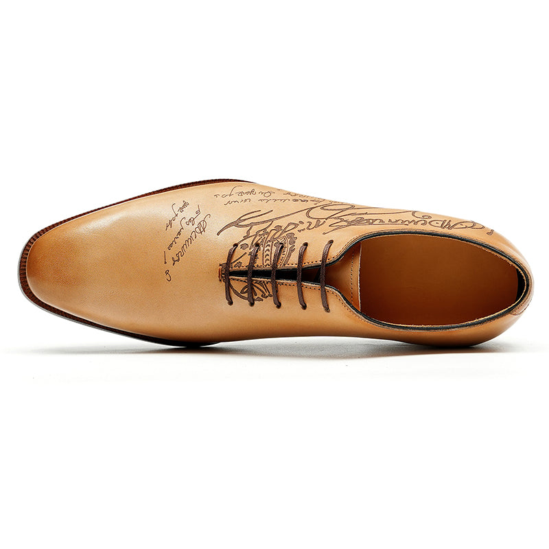 Men's Oxford Shoes - Script-Engraved Patterns & Timeless Sophistication