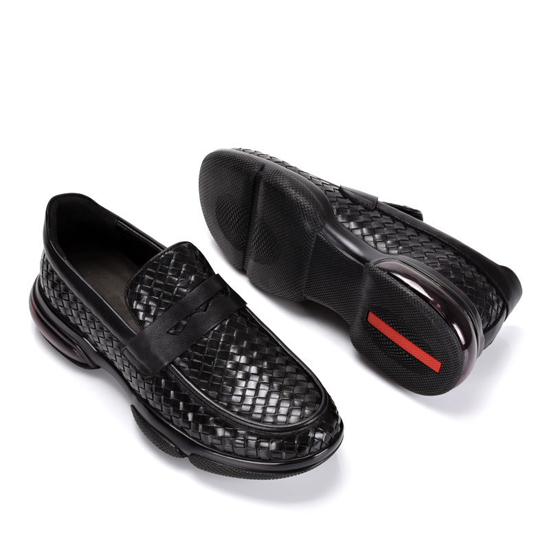 Men's Woven & Smooth Leather Loafers Classic Penny Slip-Ons