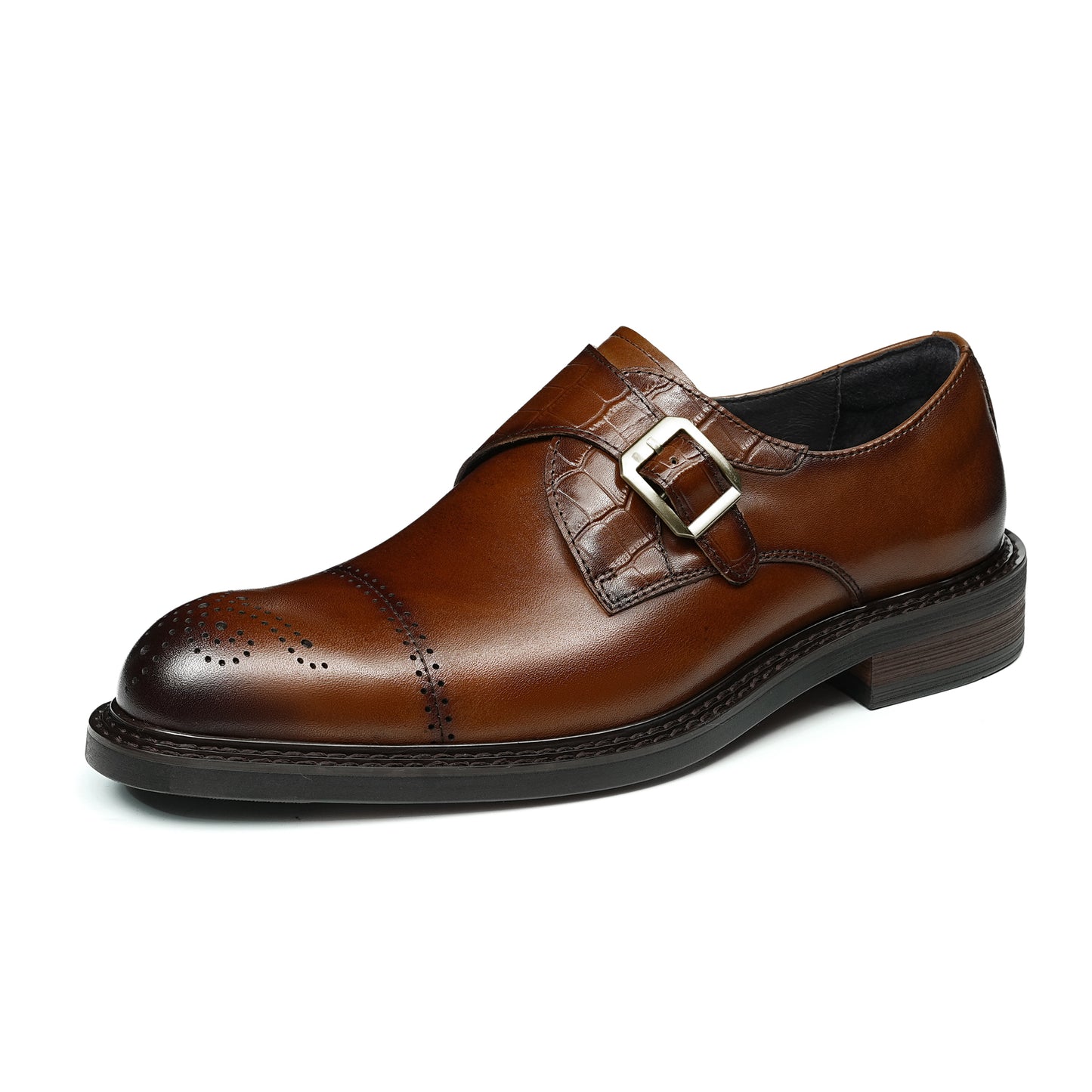 Men's Monk Straps: Intricate Toe Carving & Luxurious Texture Design