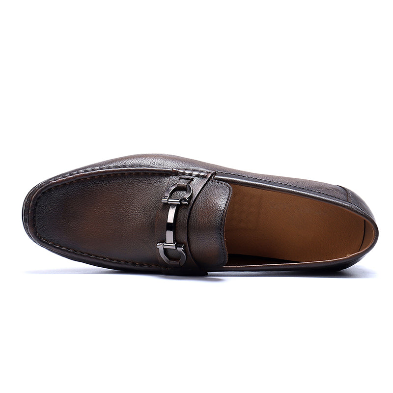 Men's Loafers - Structured Metal Accent & Polished Leather