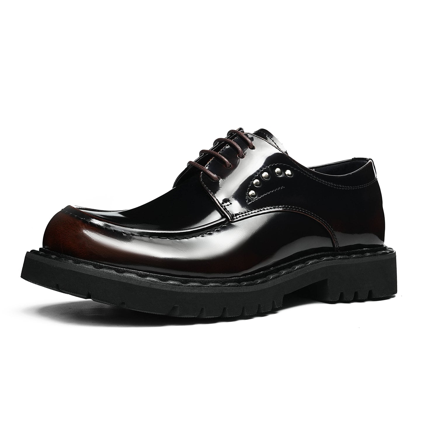 Architectural Men's Derby Shoes: Sculptural Sole & Mirror-Finish Elegance