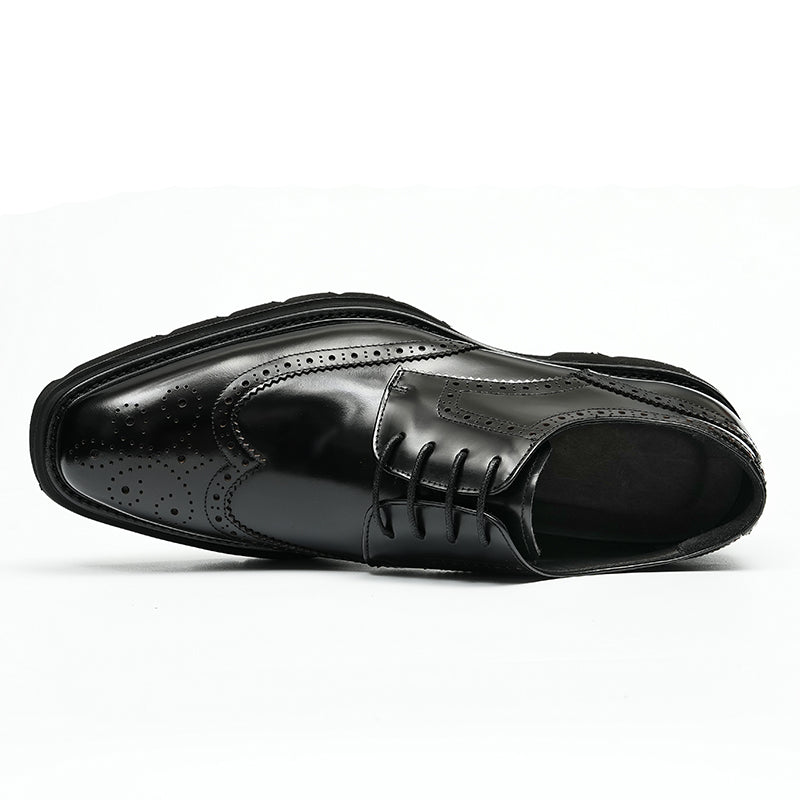 Men's Brogue Derby Shoes - Wingtip Elegance & Rugged Platform Sole