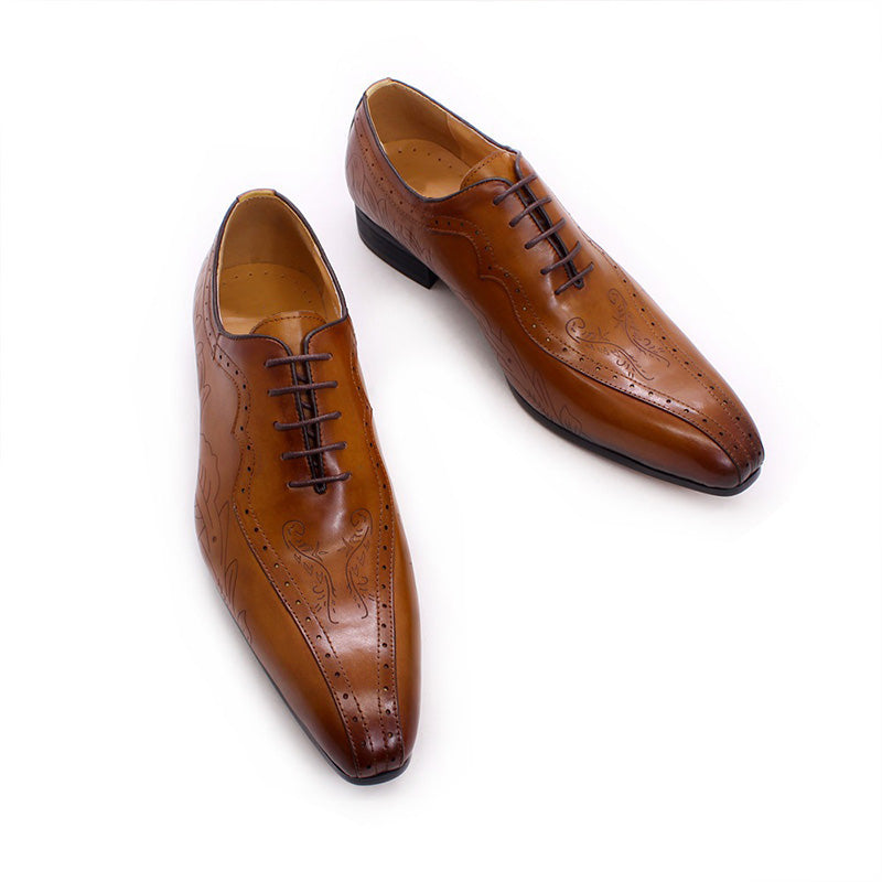 Men's Handcrafted Oxford Dress Shoes with Engraved Detailing