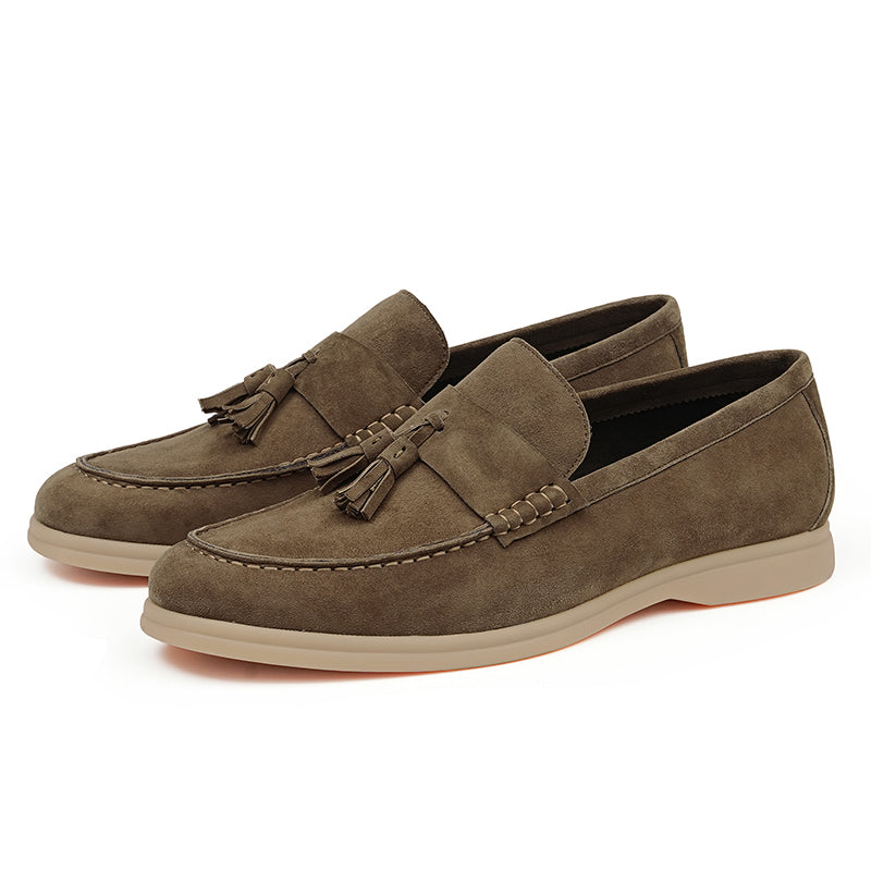 Men's Loafers - Textured Suede & Tassel Accent