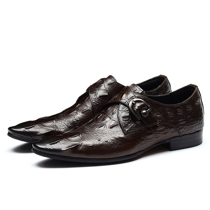 Men’s Crocodile-Embossed Leather Monk Strap Shoes