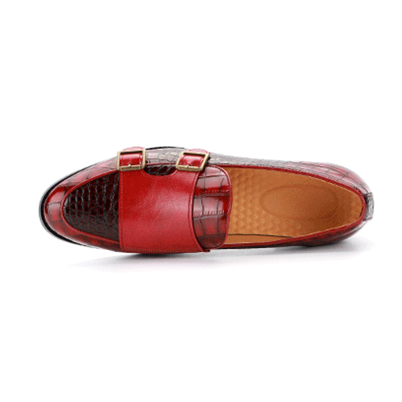 Men's Monk Strap Dress Shoes Crocodile Uppe Patchwork Style