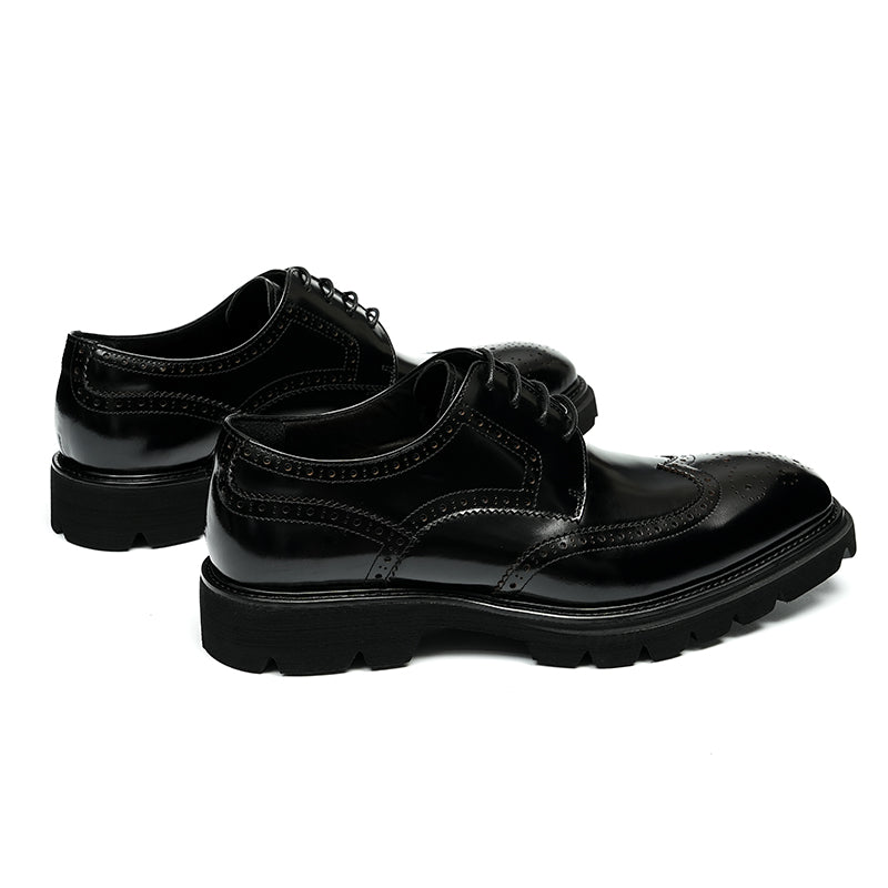 Men's Brogue Derby Shoes - Wingtip Elegance & Rugged Platform Sole