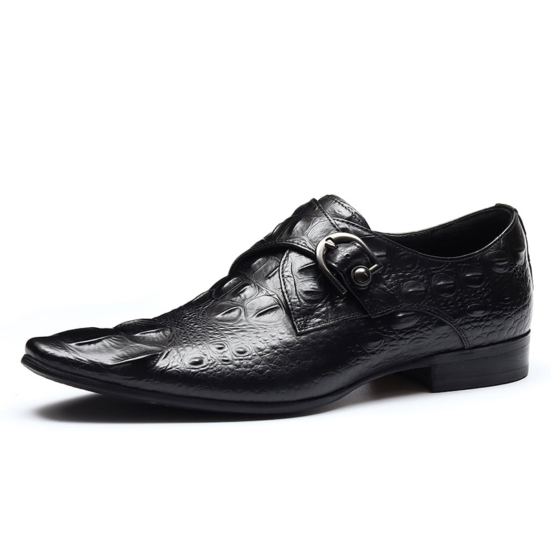 Men’s Crocodile-Embossed Leather Monk Strap Shoes
