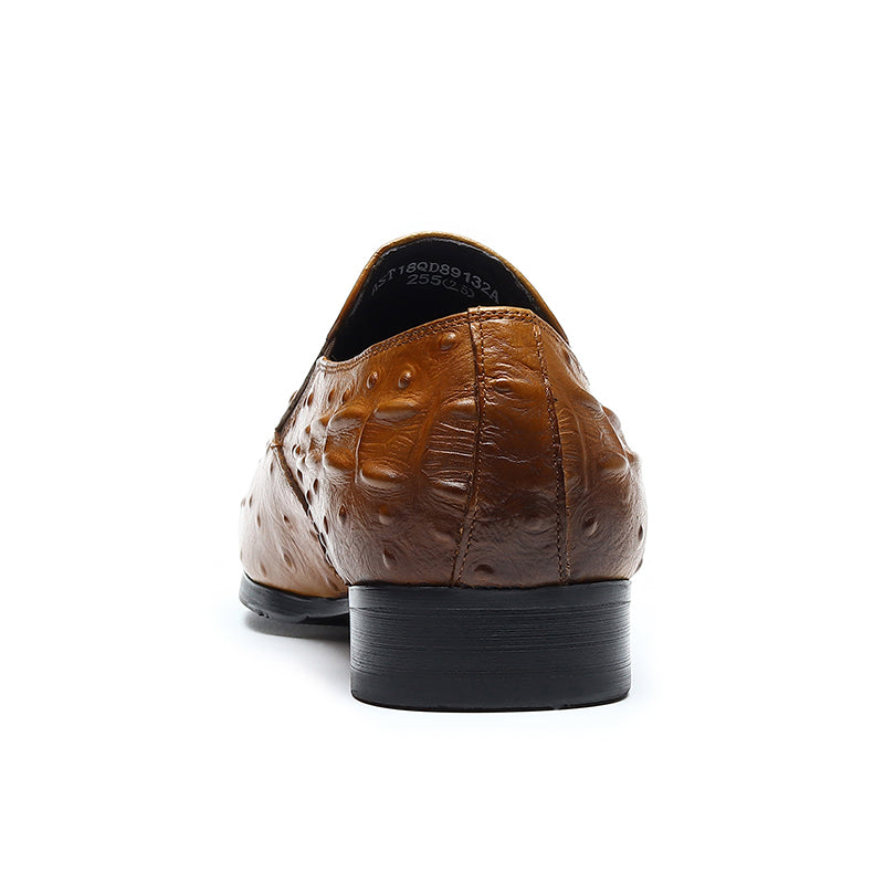 Men’s Ostrich-Patterned Leather Loafers
