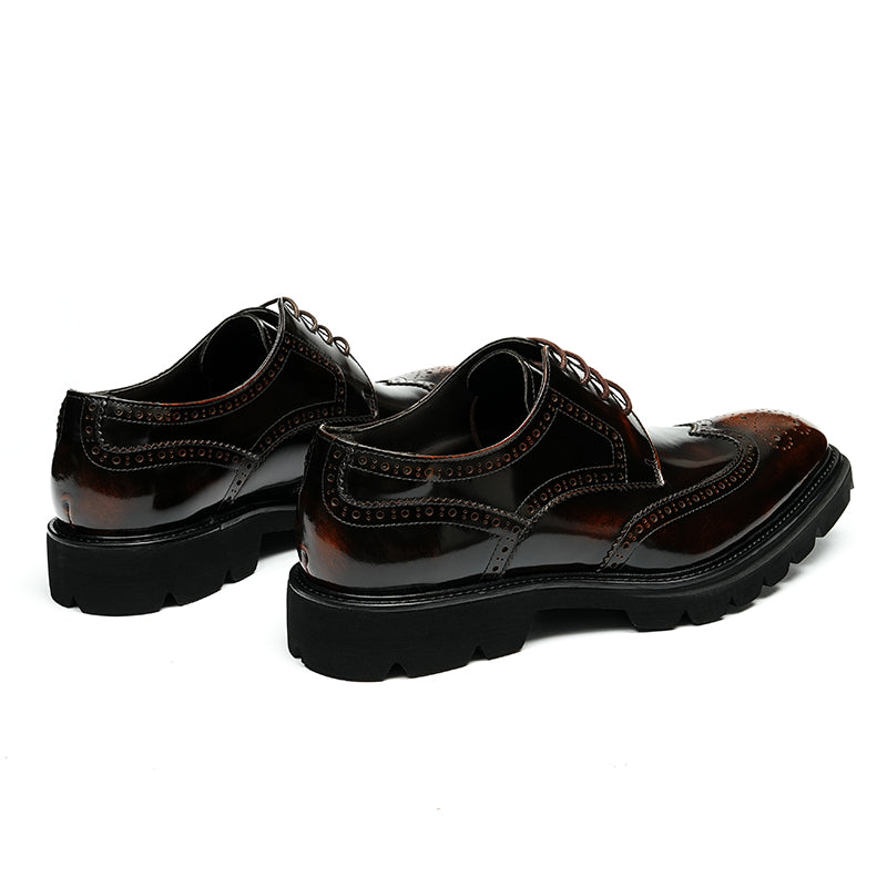 Men's Brogue Derby Shoes - Wingtip Elegance & Rugged Platform Sole