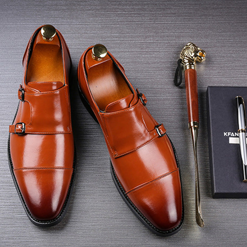 Men's Formal Monk Strap Dress Shoes with Dual Metal Buckles