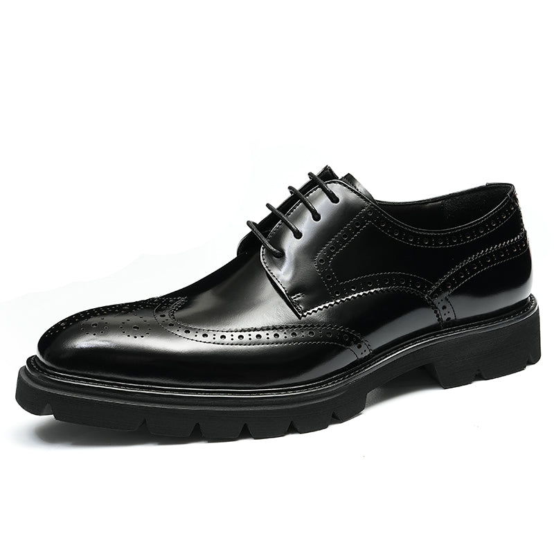 Men's Brogue Derby Shoes - Wingtip Elegance & Rugged Platform Sole