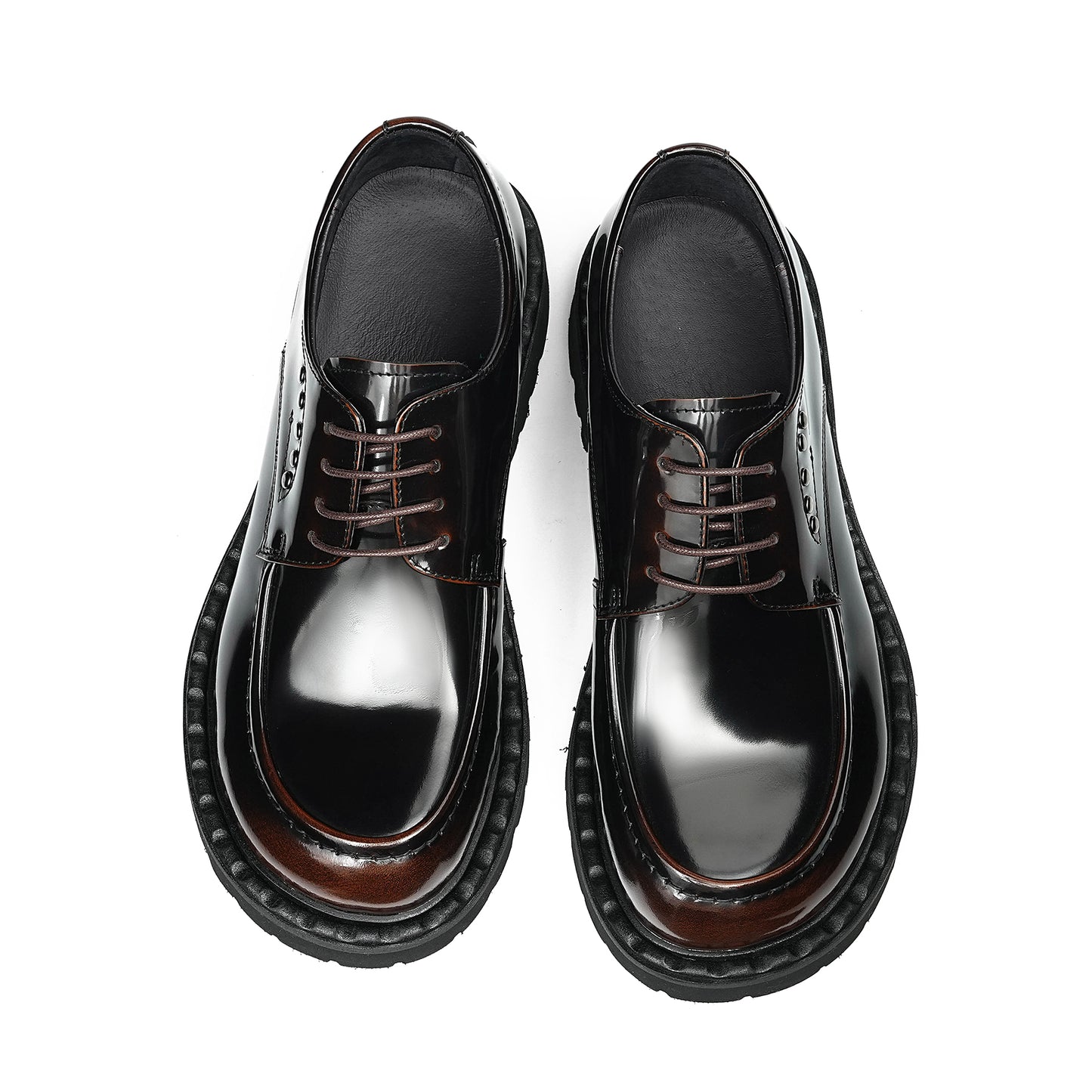 Architectural Men's Derby Shoes: Sculptural Sole & Mirror-Finish Elegance