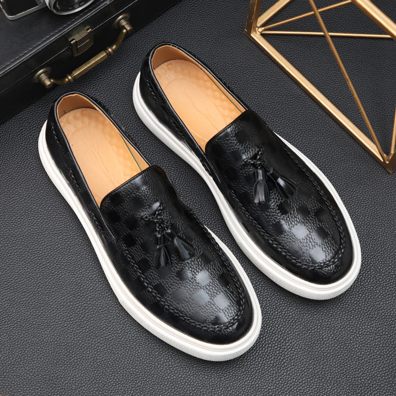 Men's Checkered Tassel Loafers with Premium PU Leather and Comfortable Sole