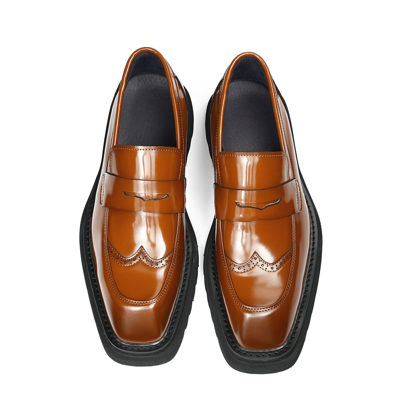 Square-Toe Men's Loafers: Brogue Detailing & Refined Hardware