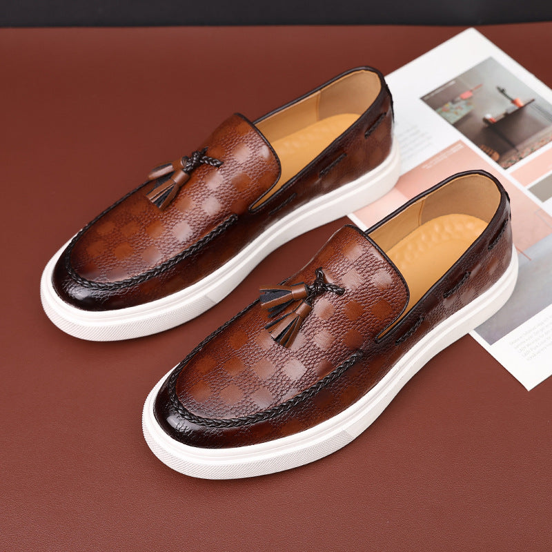 Men's Checkered Tassel Loafers with Premium PU Leather and Comfortable Sole