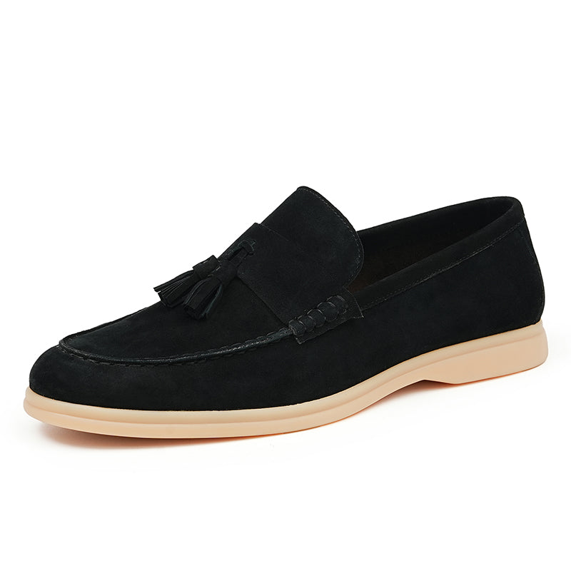 Men's Loafers - Textured Suede & Tassel Accent