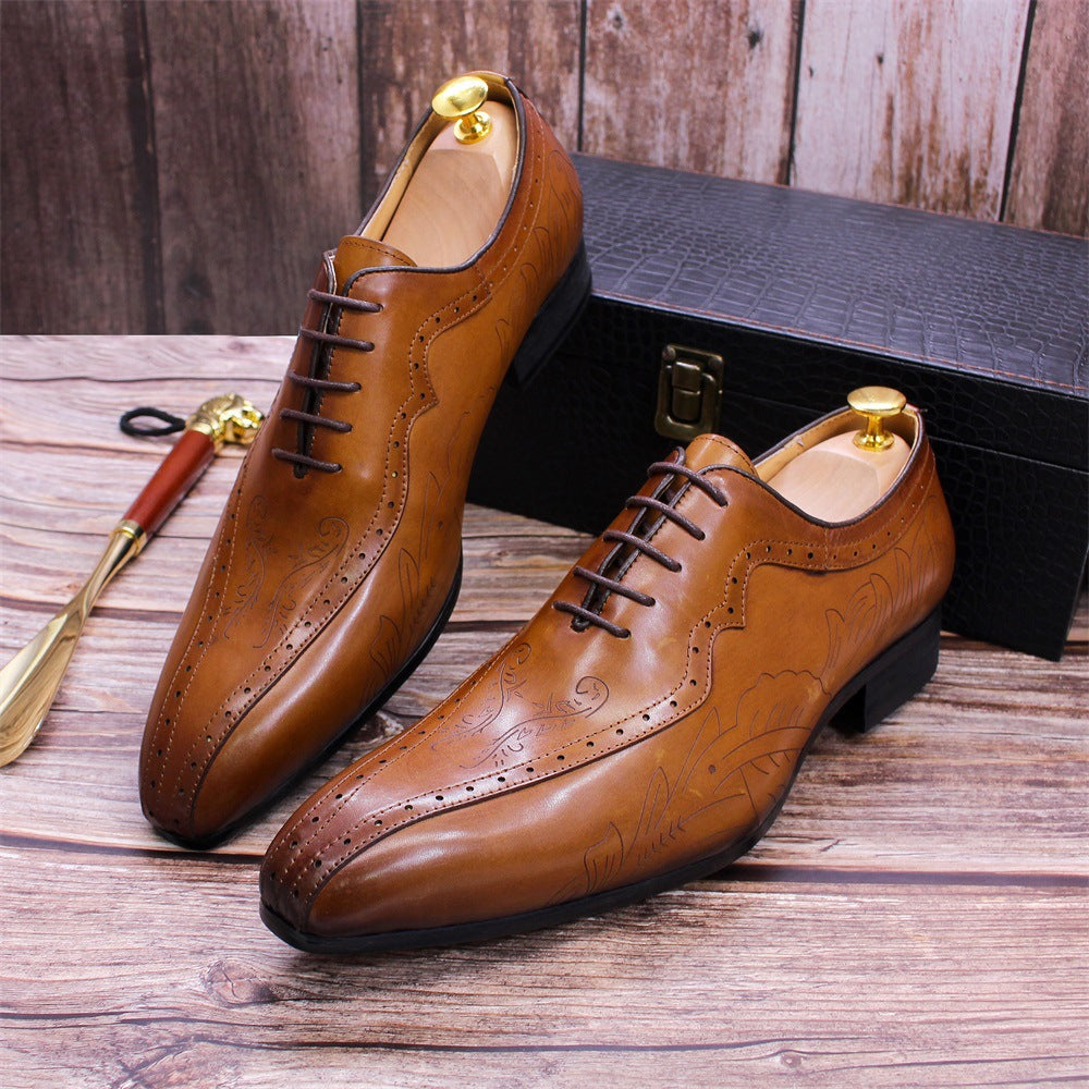 Men's Handcrafted Oxford Dress Shoes with Engraved Detailing